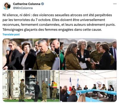 Tweet de Catherine Colonna, Ministre des Affaires Étrangères, le 17 décembre 2023.